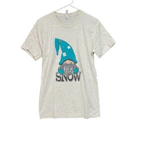 Bella Canvas size small NWOT  Gnome 'Let It Snow'T-Shirt - Cream/teal